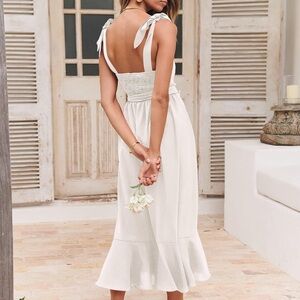 Square Neck Ruffle Split Midi Dress